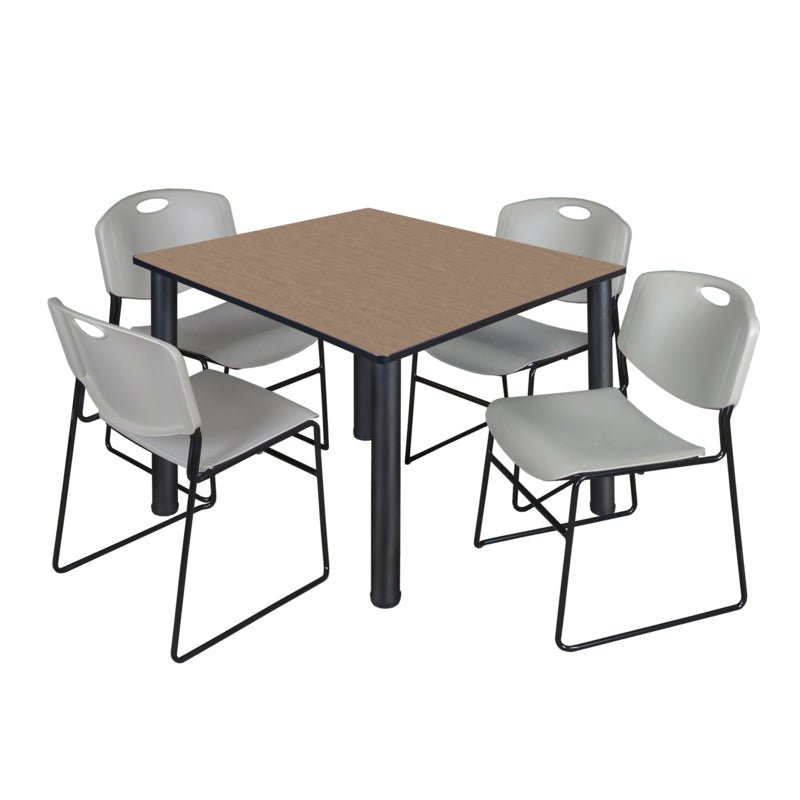 Regency Kee Professional Square Breakroom Table with 4 Zeng Stack Chairs 48" W x 48" D x 29" H (REG - TB4848 - 44) - SchoolOutlet