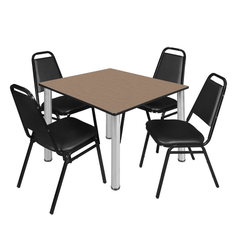 Regency Kee Square Breakroom Table with 4 Black Restaurant Stack Chairs 48" W x 48" D x 29" H (REG - TB4848 - 29) - SchoolOutlet
