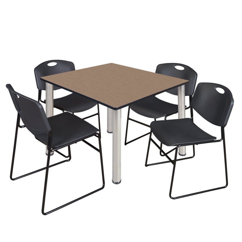 Regency Kee Professional Square Breakroom Table with 4 Zeng Stack Chairs 48" W x 48" D x 29" H (REG - TB4848 - 44) - SchoolOutlet