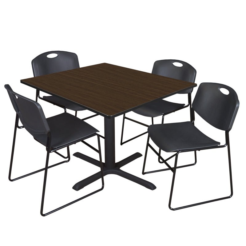 Regency Cain Square Breakroom Table with X - Base and 4 Zeng Stack Chairs 48"W x 48"D x 29"H (REG - TB4848 - 44) - SchoolOutlet