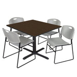 Regency Cain Square Breakroom Table with X - Base and 4 Zeng Stack Chairs 48