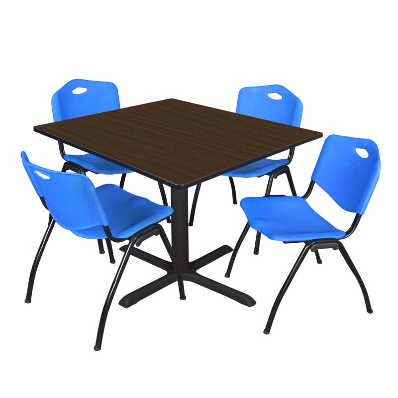 Regency Cain Square Breakroom Table with X - Base and 4 M Stack Chairs 48"W x 48"D x 29"H (REG - TB4848 - 47) - SchoolOutlet