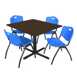 Regency Cain Square Breakroom Table with X - Base and 4 M Stack Chairs 48