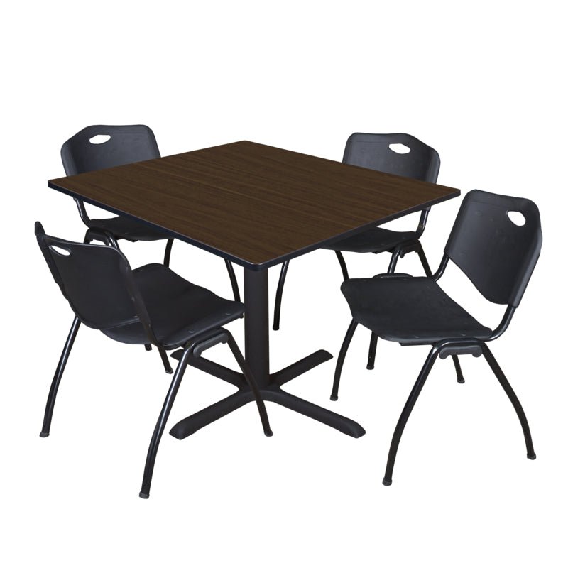 Regency Cain Square Breakroom Table with X - Base and 4 M Stack Chairs 48"W x 48"D x 29"H (REG - TB4848 - 47) - SchoolOutlet