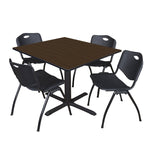 Regency Cain Square Breakroom Table with X - Base and 4 M Stack Chairs 48