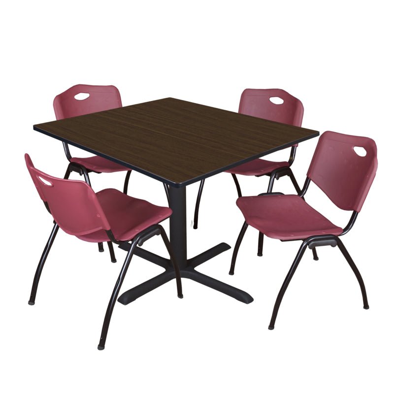 Regency Cain Square Breakroom Table with X - Base and 4 M Stack Chairs 48"W x 48"D x 29"H (REG - TB4848 - 47) - SchoolOutlet