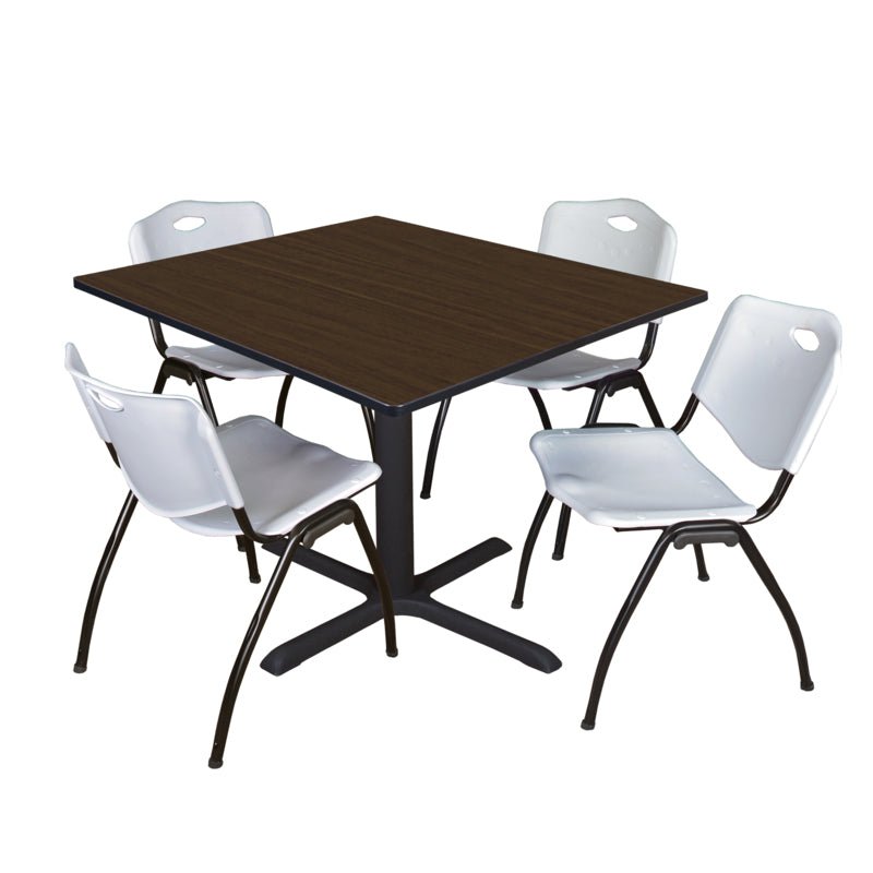 Regency Cain Square Breakroom Table with X - Base and 4 M Stack Chairs 48"W x 48"D x 29"H (REG - TB4848 - 47) - SchoolOutlet