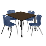 Regency Kee Square Mobile Adjustable Classroom Table and 4 Andy Stack Chairs 48