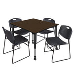 Regency Kee Square Mobile Adjustable Classroom Table and 4 Black Zeng Stack Chairs 48