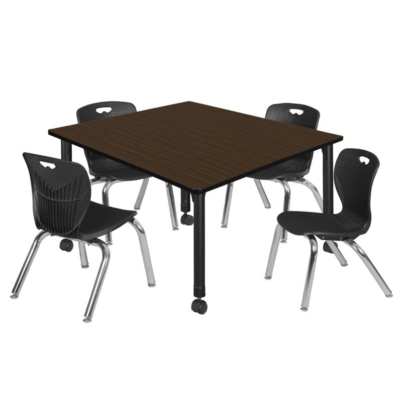Regency Kee Square Mobile Adjustable Classroom Table and 4 Andy Stack Chairs 48"W x 48"D x 23" - 34"H (REG - TB4848 - 45) - SchoolOutlet