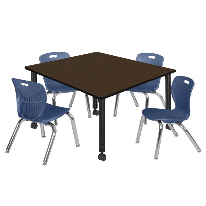 Regency Kee Square Mobile Adjustable Classroom Table and 4 Andy Stack Chairs 48"W x 48"D x 23" - 34"H (REG - TB4848 - 45) - SchoolOutlet