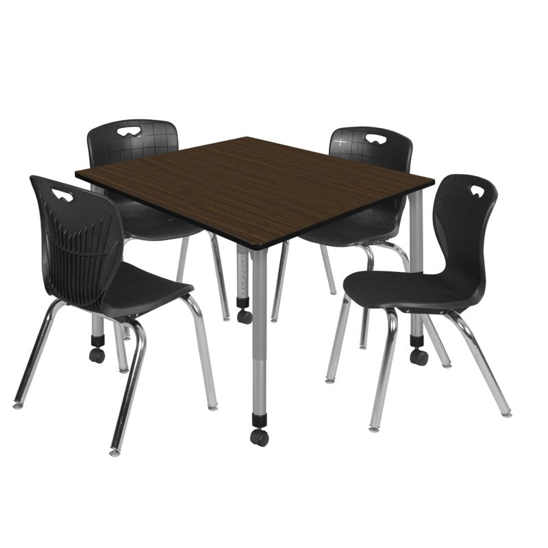 Regency Kee Square Mobile Adjustable Classroom Table and 4 Andy Stack Chairs 48"W x 48"D x 23" - 34"H (REG - TB4848 - 40) - SchoolOutlet