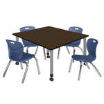 Regency Kee Square Mobile Adjustable Classroom Table and 4 Andy Stack Chairs 48