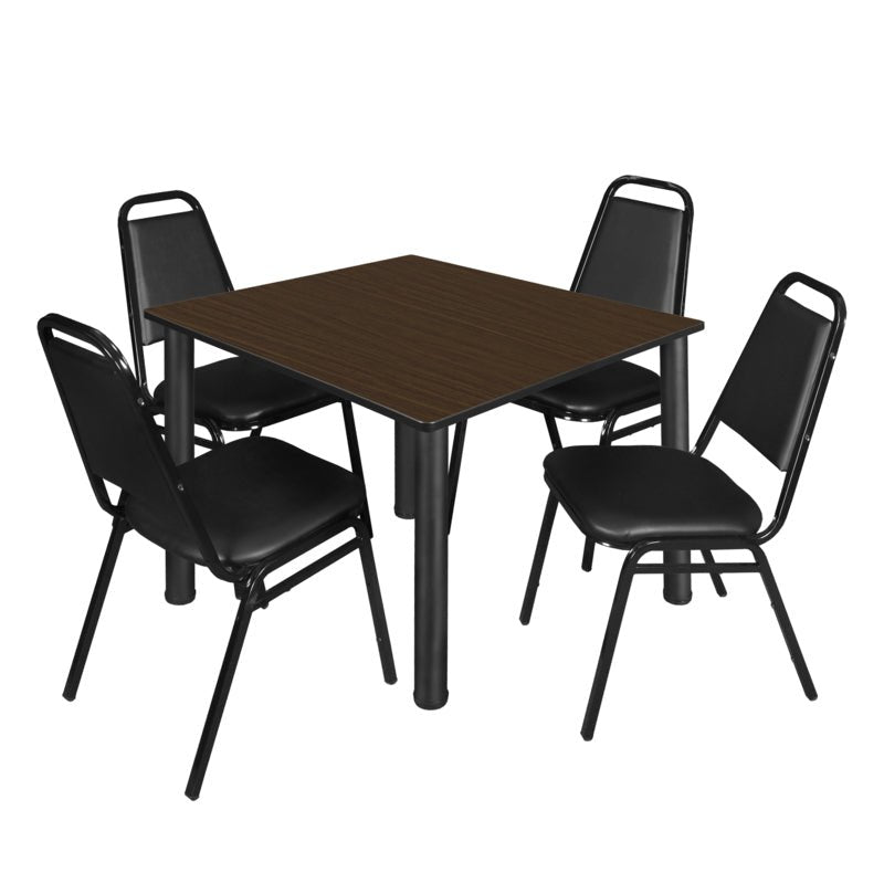 Regency Kee Square Breakroom Table with 4 Black Restaurant Stack Chairs 48" W x 48" D x 29" H (REG - TB4848 - 29) - SchoolOutlet