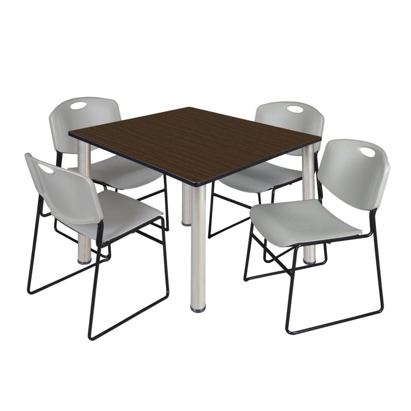 Regency Kee Professional Square Breakroom Table with 4 Zeng Stack Chairs 48" W x 48" D x 29" H (REG - TB4848 - 44) - SchoolOutlet
