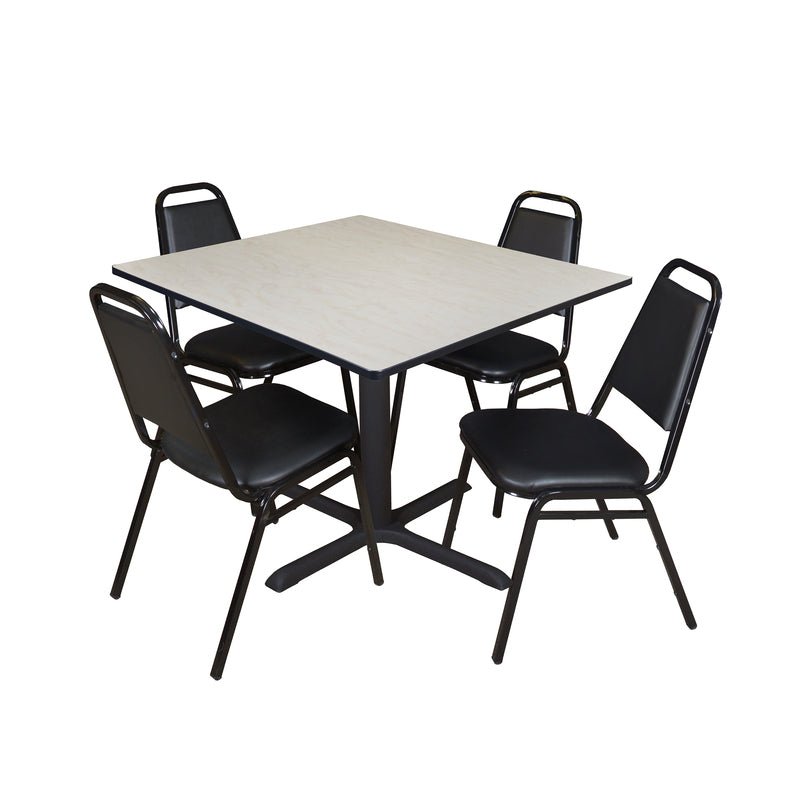 Regency Cain Square Breakroom Table with X - Base and 4 Black Restaurant Stack Chairs 48"W x 48"D x 29"H (REG - TB4848 - 29) - SchoolOutlet