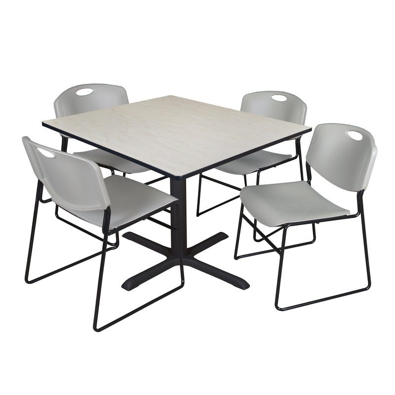 Regency Cain Square Breakroom Table with X - Base and 4 Zeng Stack Chairs 48"W x 48"D x 29"H (REG - TB4848 - 44) - SchoolOutlet
