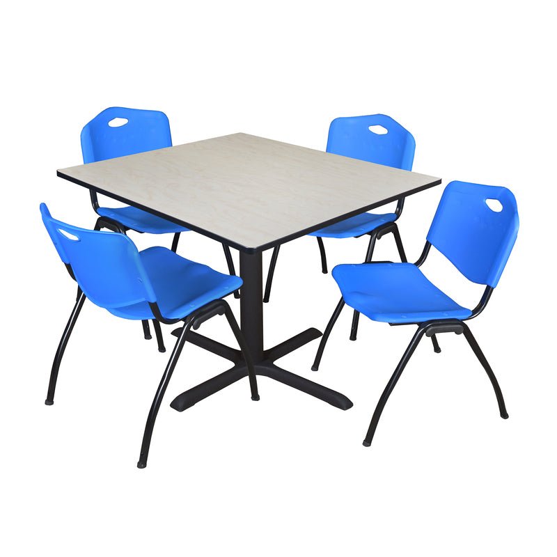 Regency Cain Square Breakroom Table with X - Base and 4 M Stack Chairs 48"W x 48"D x 29"H (REG - TB4848 - 47) - SchoolOutlet