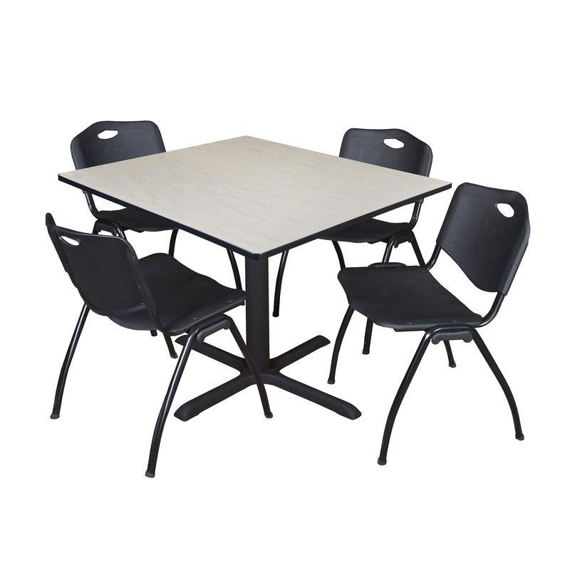 Regency Cain Square Breakroom Table with X - Base and 4 M Stack Chairs 48"W x 48"D x 29"H (REG - TB4848 - 47) - SchoolOutlet