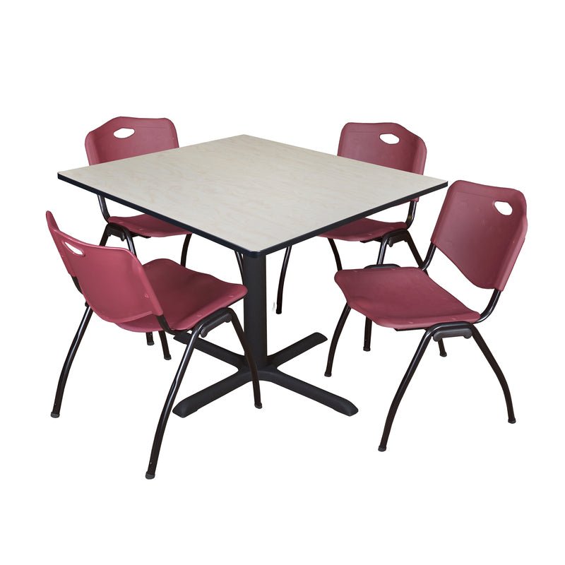 Regency Cain Square Breakroom Table with X - Base and 4 M Stack Chairs 48"W x 48"D x 29"H (REG - TB4848 - 47) - SchoolOutlet