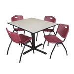 Regency Cain Square Breakroom Table with X - Base and 4 M Stack Chairs 48
