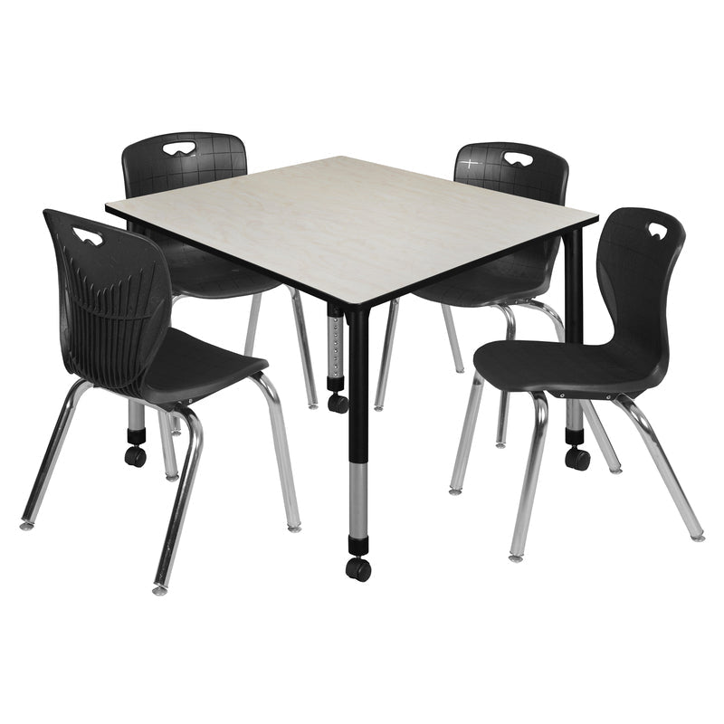 Regency Kee Square Mobile Adjustable Classroom Table and 4 Andy Stack Chairs 48"W x 48"D x 23" - 34"H (REG - TB4848 - 40) - SchoolOutlet