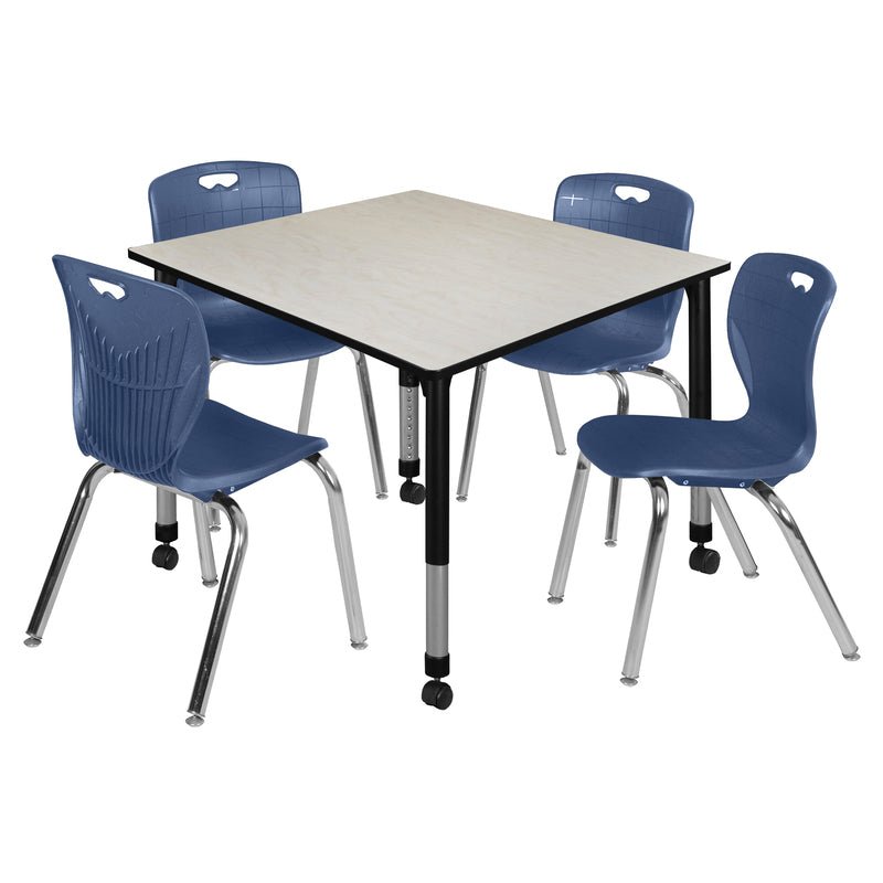 Regency Kee Square Mobile Adjustable Classroom Table and 4 Andy Stack Chairs 48"W x 48"D x 23" - 34"H (REG - TB4848 - 40) - SchoolOutlet