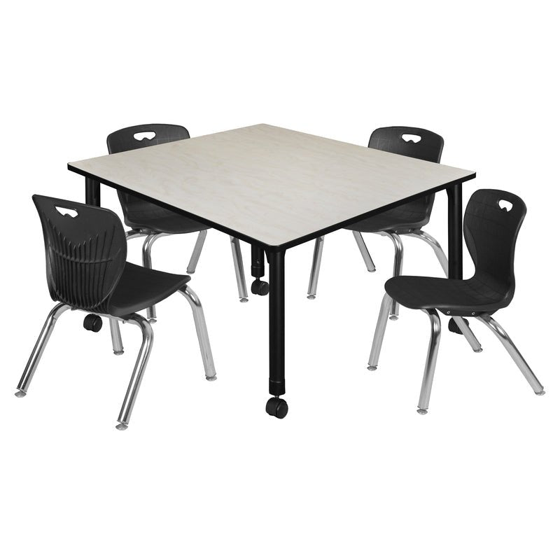Regency Kee Square Mobile Adjustable Classroom Table and 4 Andy Stack Chairs 48"W x 48"D x 23" - 34"H (REG - TB4848 - 45) - SchoolOutlet