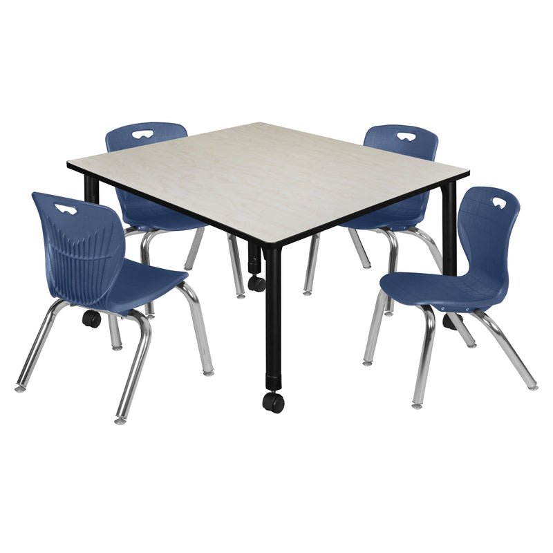 Regency Kee Square Mobile Adjustable Classroom Table and 4 Andy Stack Chairs 48"W x 48"D x 23" - 34"H (REG - TB4848 - 45) - SchoolOutlet