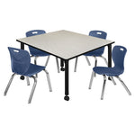 Regency Kee Square Mobile Adjustable Classroom Table and 4 Andy Stack Chairs 48
