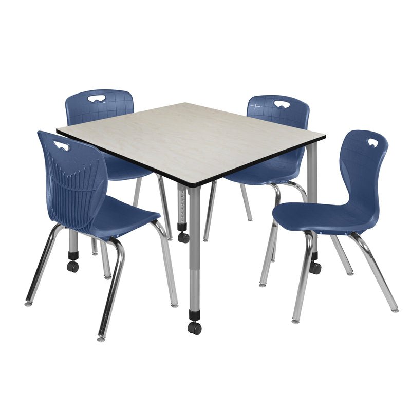 Regency Kee Square Mobile Adjustable Classroom Table and 4 Andy Stack Chairs 48"W x 48"D x 23" - 34"H (REG - TB4848 - 40) - SchoolOutlet