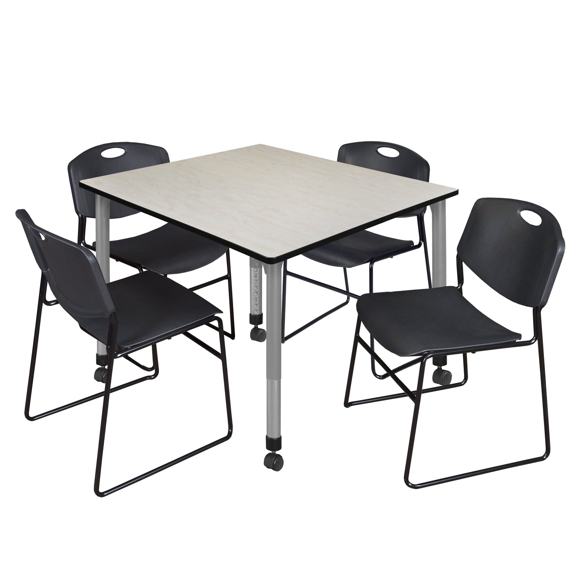 Regency Kee 48 in. Square Adjustable Classroom Table & 4 Zeng Stack Chairs - SchoolOutlet