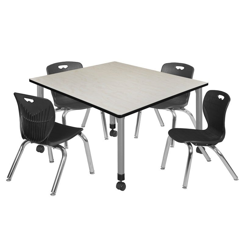Regency Kee Square Mobile Adjustable Classroom Table and 4 Andy Stack Chairs 48"W x 48"D x 23" - 34"H (REG - TB4848 - 45) - SchoolOutlet