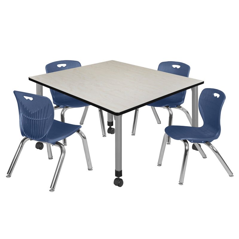 Regency Kee Square Mobile Adjustable Classroom Table and 4 Andy Stack Chairs 48"W x 48"D x 23" - 34"H (REG - TB4848 - 45) - SchoolOutlet