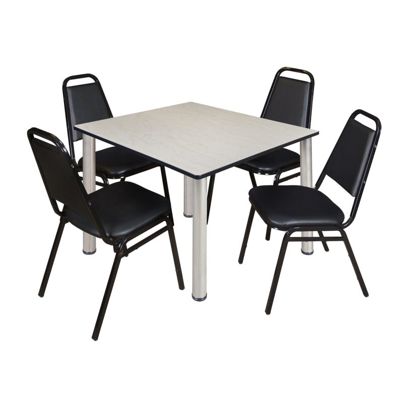 Regency Kee Square Breakroom Table with 4 Black Restaurant Stack Chairs 48" W x 48" D x 29" H (REG - TB4848 - 29) - SchoolOutlet