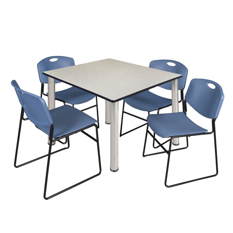 Regency Kee Professional Square Breakroom Table with 4 Zeng Stack Chairs 48" W x 48" D x 29" H (REG - TB4848 - 44) - SchoolOutlet