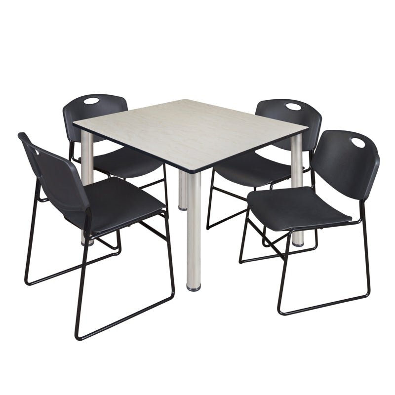 Regency Kee Professional Square Breakroom Table with 4 Zeng Stack Chairs 48" W x 48" D x 29" H (REG - TB4848 - 44) - SchoolOutlet