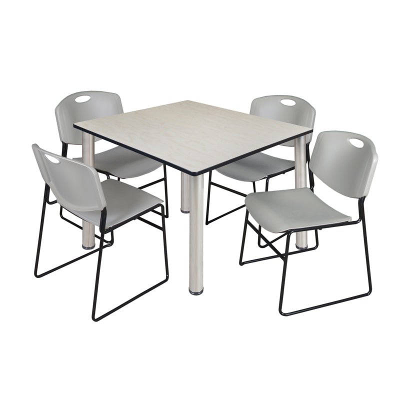 Regency Kee Professional Square Breakroom Table with 4 Zeng Stack Chairs 48" W x 48" D x 29" H (REG - TB4848 - 44) - SchoolOutlet