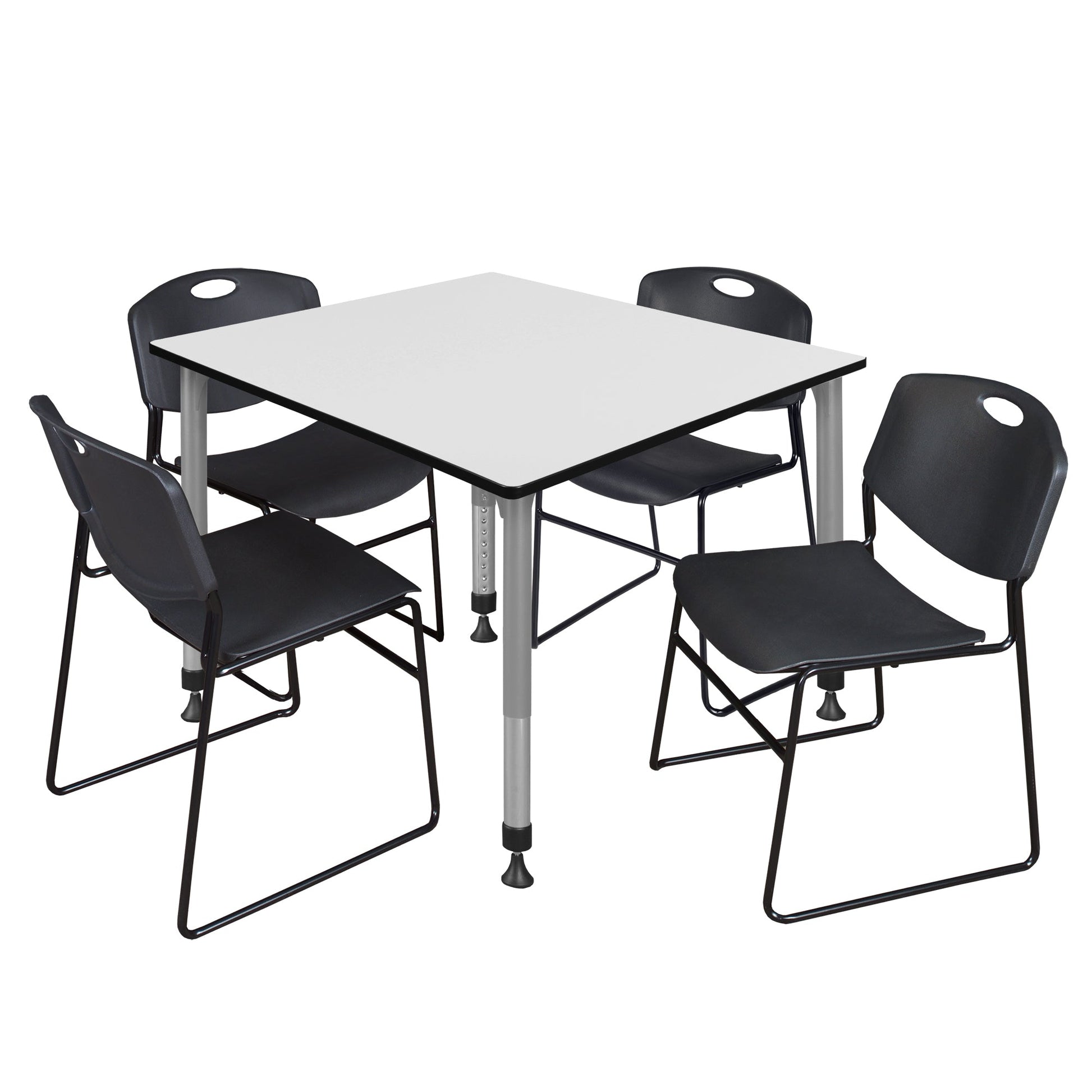Regency Kee 48 in. Square Adjustable Classroom Table & 4 Zeng Stack Chairs - SchoolOutlet