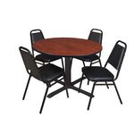 Regency Cain Durable Round X - Base Breakroom Table with 4 Black Restaurant Stack Chairs 48