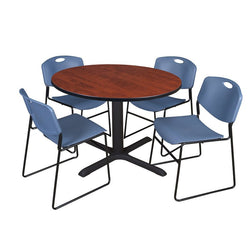 Regency Cain Collaborative Round X-Base Breakroom Table with 4 Zeng Stack Chairs 48" W x 48" D x 29" H (REG-TB48R-44)
