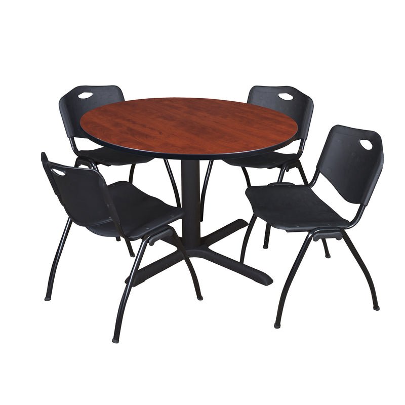 Regency Cain Versatile Round X - Base Breakroom Table with 4 M Stack Chairs 48" W x 48" D x 29" H (REG - TB48R - 47) - SchoolOutlet