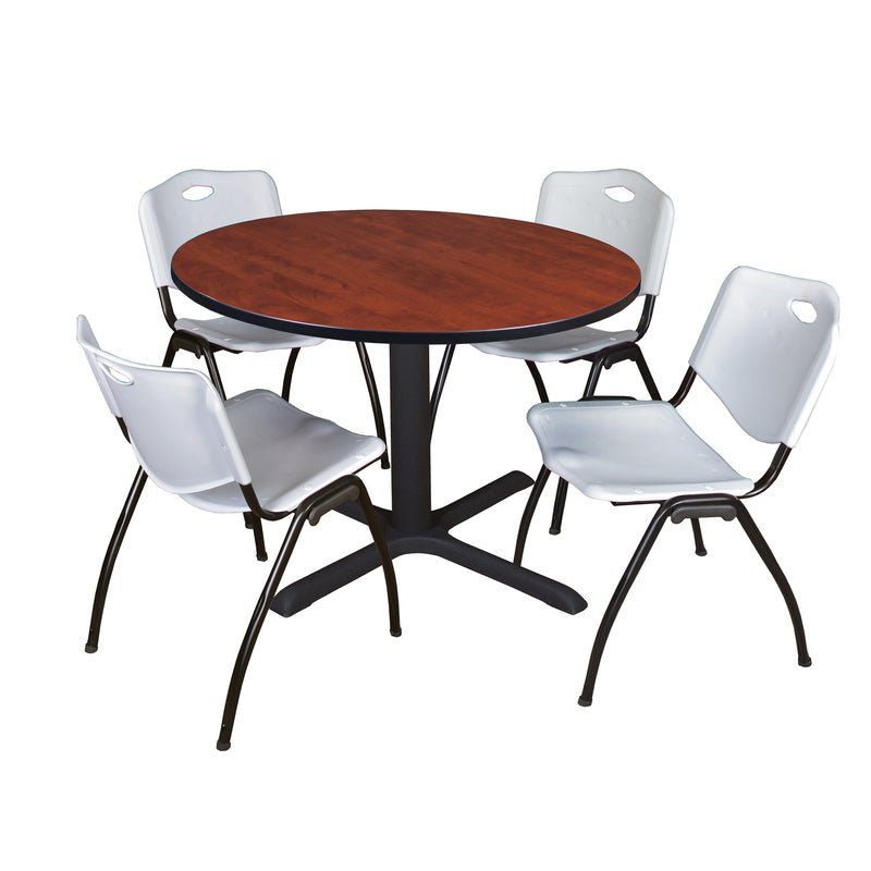 Regency Cain Versatile Round X - Base Breakroom Table with 4 M Stack Chairs 48" W x 48" D x 29" H (REG - TB48R - 47) - SchoolOutlet