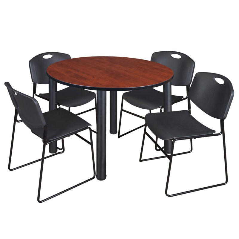 Regency Kee Functional Round Breakroom Table with 4 Zeng Stack Chairs 48" W x 48" D x 29" H (REG - TB48R - 44) - SchoolOutlet