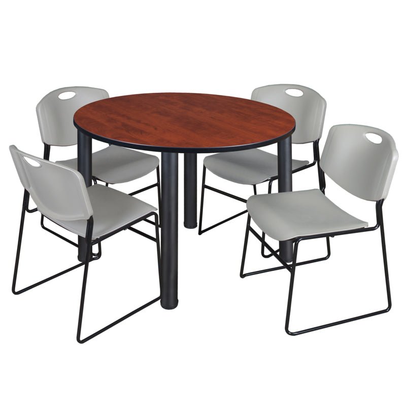 Regency Kee Functional Round Breakroom Table with 4 Zeng Stack Chairs 48" W x 48" D x 29" H (REG - TB48R - 44) - SchoolOutlet
