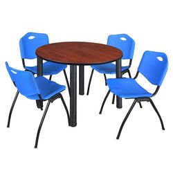 Regency Kee Ergonomic Round Breakroom Table with 4 M Stack Chairs 48" W x 48" D x 29" H (REG-TB48R-47)