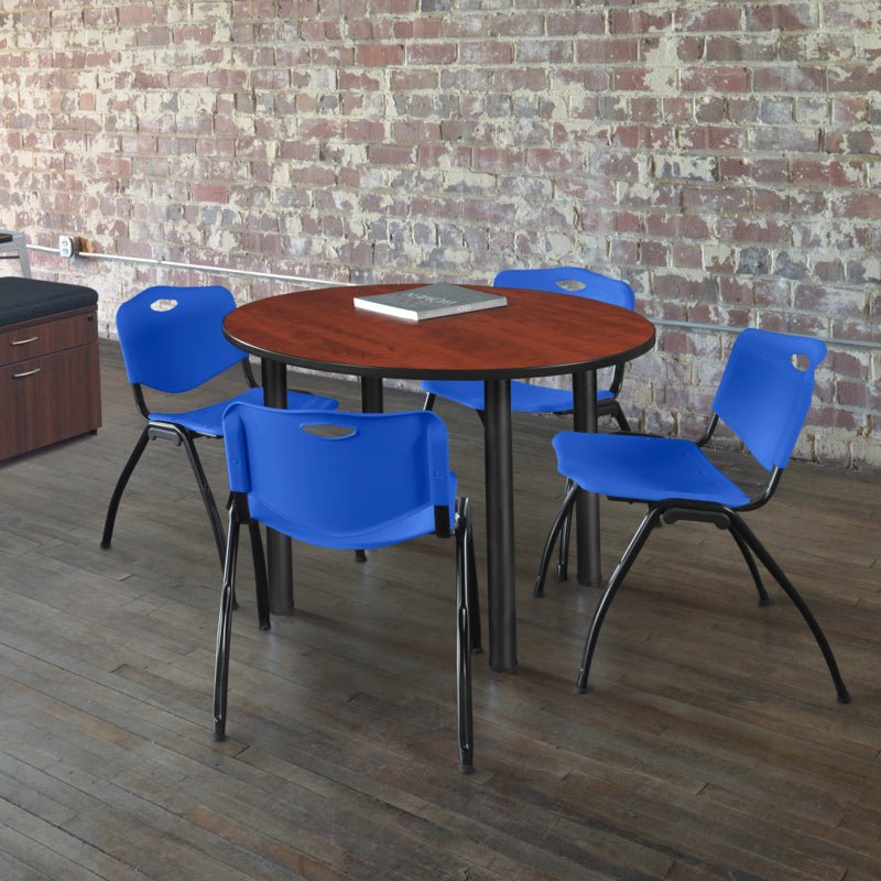 Regency Kee Ergonomic Round Breakroom Table with 4 M Stack Chairs 48" W x 48" D x 29" H (REG - TB48R - 47) - SchoolOutlet