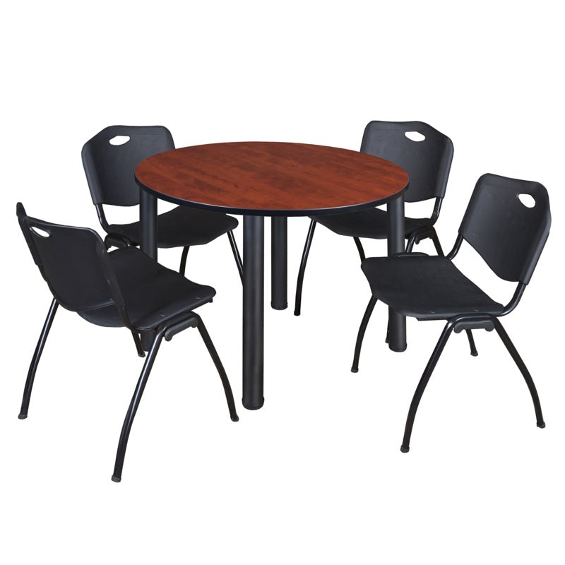 Regency Kee Ergonomic Round Breakroom Table with 4 M Stack Chairs 48" W x 48" D x 29" H (REG - TB48R - 47) - SchoolOutlet