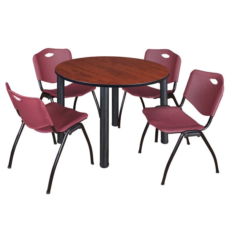 Regency Kee Ergonomic Round Breakroom Table with 4 M Stack Chairs 48" W x 48" D x 29" H (REG - TB48R - 47) - SchoolOutlet