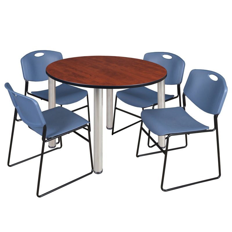 Regency Kee Functional Round Breakroom Table with 4 Zeng Stack Chairs 48" W x 48" D x 29" H (REG - TB48R - 44) - SchoolOutlet